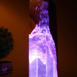Blue Resin Night Lamp Olive Wood Epoxy Bedside Light - thumbnail 3