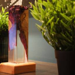 Blue Resin Night Lamp Olive Wood Epoxy Bedside Light - thumbnail 4