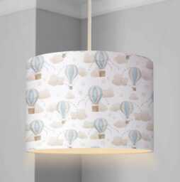 Lampshade - Nursery Ceiling Multiple Hot Air Balloons Baby Blue, Lampshade Or Table Lampshade Childrens Room Round