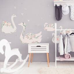Fabric Floral Swan Wall Stickers - Decal Repositionable Nursery Decor Peel & Stick - thumbnail 1
