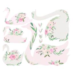 Fabric Floral Swan Wall Stickers - Decal Repositionable Nursery Decor Peel & Stick - thumbnail 2