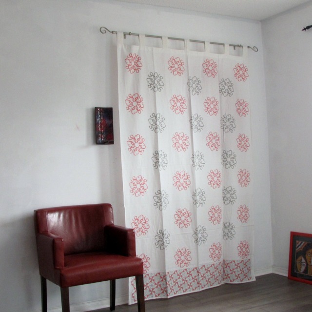 Hand Block Printed Cotton Tab Top Curtains, Loop Curtains, Boho , Bohemian Print, Pink Grey Shades.introductory Price - image 1