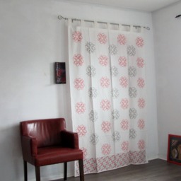 Hand Block Printed Cotton Tab Top Curtains, Loop Curtains, Boho , Bohemian Print, Pink Grey Shades.introductory Price