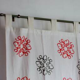 Hand Block Printed Cotton Tab Top Curtains, Loop Curtains, Boho , Bohemian Print, Pink Grey Shades.introductory Price - thumbnail 3