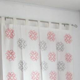 Hand Block Printed Cotton Tab Top Curtains, Loop Curtains, Boho , Bohemian Print, Pink Grey Shades.introductory Price - thumbnail 2