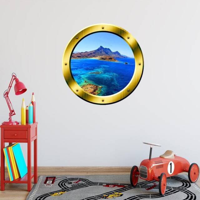Ocean Side Cliff View Gold Porthole Vinyl Wall Art Mountain Mural - Vwaq Gp11 - image 1
