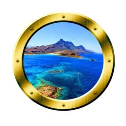Ocean Side Cliff View Gold Porthole Vinyl Wall Art Mountain Mural - Vwaq Gp11 - thumbnail 2