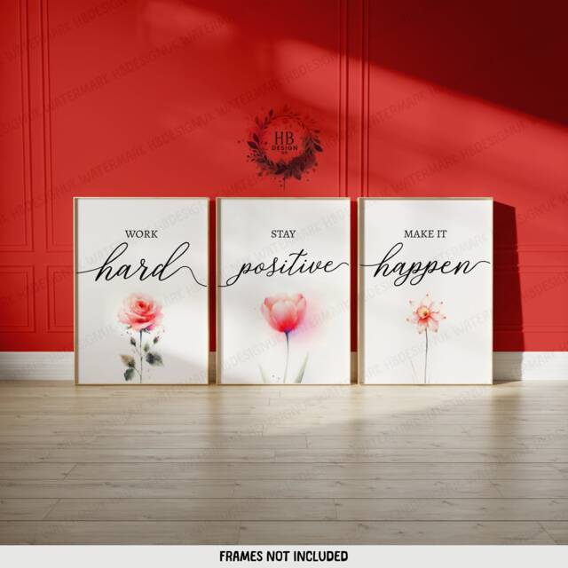 Home Office Prints - Set Of 3 Posters - Minimalist Desk Decor Work From Wall Art Red Wfh Gifts Coworker Workplace Pictures - image 1