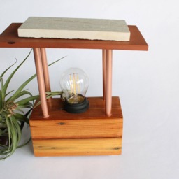 Modern Lamp Made With Tile, Copper & Reclaimed Wood - thumbnail 2
