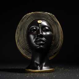 Art Deco Face Plant Pot - Gold Head Planter Cast Stone Bust Handmade UK - thumbnail 2
