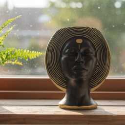 Art Deco Face Plant Pot - Gold Head Planter Cast Stone Bust Handmade UK - thumbnail 3