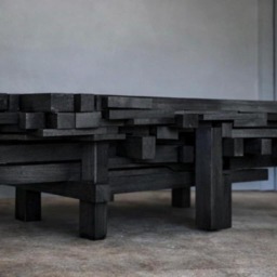 Brutalist Coffee Table Wood Modern Cubism - thumbnail 3