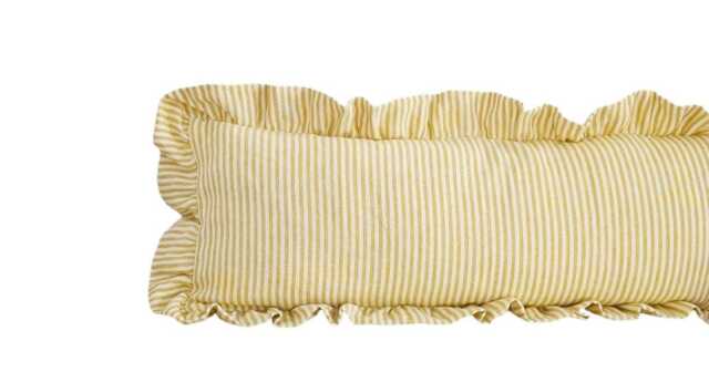 Extra Long Striped Linen Ruffled Lumbar Cushion in Chartreuse - image 1