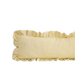 Extra Long Striped Linen Ruffled Lumbar Cushion in Chartreuse - thumbnail 3