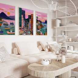 Hong Kong China Poster Set Of 3, Vintage Inspired City Skyline Wall Art, Neutral Asian Travel Prints - thumbnail 2
