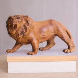 Wooden Lion Sculpture, Hand Carved Statue, Wood Carving, African Animal Figurine, Safari, Home Decor, Bookshelf Appreciated Gift - thumbnail 3