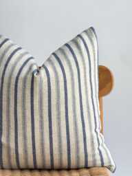 Neutral Hemp Striped Blue Hand Woven Pillow Cover, Nautical Pillow, Beach Home Decor - thumbnail 1