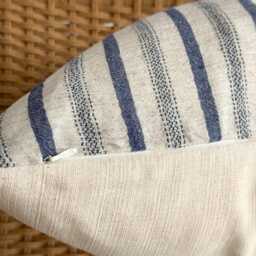 Neutral Hemp Striped Blue Hand Woven Pillow Cover, Nautical Pillow, Beach Home Decor - thumbnail 3