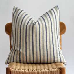 Neutral Hemp Striped Blue Hand Woven Pillow Cover, Nautical Pillow, Beach Home Decor - thumbnail 2