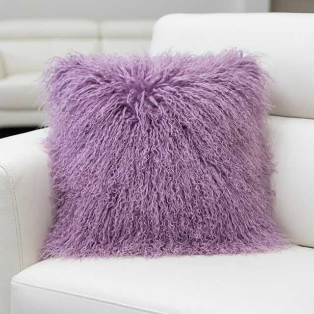 Light Purple Mongolian Sheepskin Fur Cushion Made To Order Custom Sizes Double/Single Sided - image 1