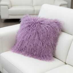 Light Purple Mongolian Sheepskin Fur Cushion Made To Order Custom Sizes Double/Single Sided - thumbnail 2