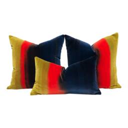Amazilia Velvet Pillow Mustard, Papaya, Indigo. Lumbar Covers, High End Decorative Pillows, Designer Plush Cover - thumbnail 1