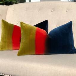 Amazilia Velvet Pillow Mustard, Papaya, Indigo. Lumbar Covers, High End Decorative Pillows, Designer Plush Cover - thumbnail 3
