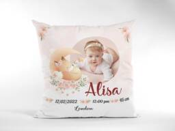 New Baby Gift, Personalized Birth Cushion With The Picture, Nursery Cushion, Announcement, Shower Fox