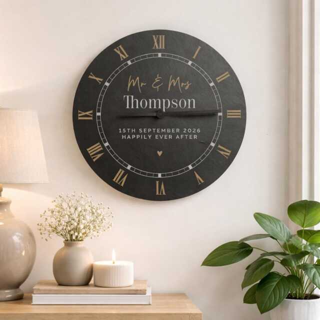 Wedding Gifts For Couples Personalised Slate Wall Clock, Home Decor - image 1