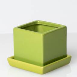 Acid Green Cube Planter With Saucer - thumbnail 2