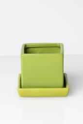 Acid Green Cube Planter With Saucer - thumbnail 1