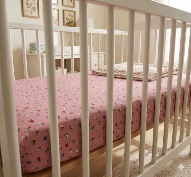 Liberty London Pink Floral Crib Sheet, Pillowcase & Changing Pad Cover - image 1