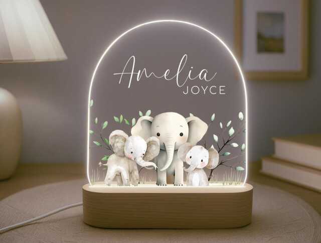 Personalised Children's Safari Night Light - Led Lamp Nursery Decor Baby Boy Girl Gift For New Name Sign Bedroom - image 1
