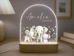 Personalised Children's Safari Night Light - Led Lamp Nursery Decor Baby Boy Girl Gift For New Name Sign Bedroom