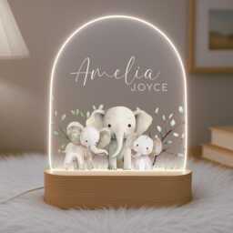 Personalised Children's Safari Night Light - Led Lamp Nursery Decor Baby Boy Girl Gift For New Name Sign Bedroom - thumbnail 2