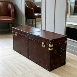 English Leather Trunk Blanket Box - Custom Handmade Hand Dyed Steamer Chest Storage - thumbnail 3