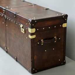 English Leather Trunk Blanket Box - Custom Handmade Hand Dyed Steamer Chest Storage - thumbnail 2