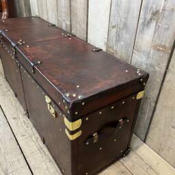 English Leather Trunk Blanket Box - Custom Handmade Hand Dyed Steamer Chest Storage - thumbnail 4