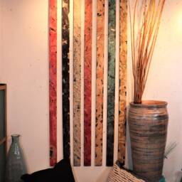 Colorful Texture Weaving With Paint Impressionism Wood Wall Sticks Panels 2D Relief Sculptures Big Tall 1950S Midcentury Comtempory Modern - thumbnail 3