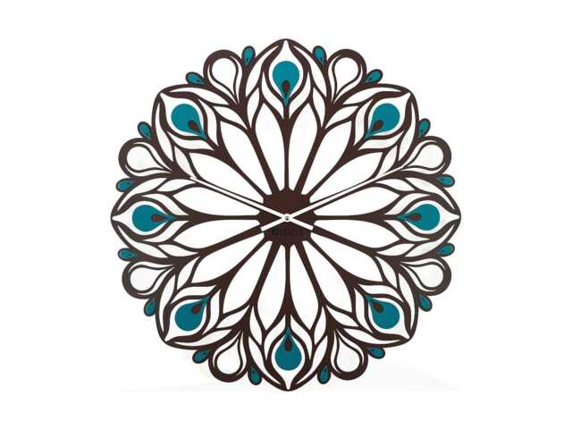 Peacock Feather Metal Wall Clock - Modern Design Art Big Decorative Stylish Silent - image 1