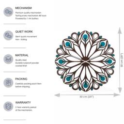 Peacock Feather Metal Wall Clock - Modern Design Art Big Decorative Stylish Silent - thumbnail 4