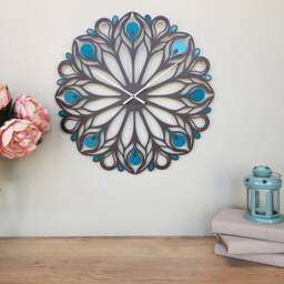 Peacock Feather Metal Wall Clock - Modern Design Art Big Decorative Stylish Silent - thumbnail 3