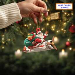 Custom Name Santa Drives Airplane Personalized Ornament, Christmas Tree Hanging Decor, 2D Flat Acrylic Ornament Holiday Gift Joy - thumbnail 2