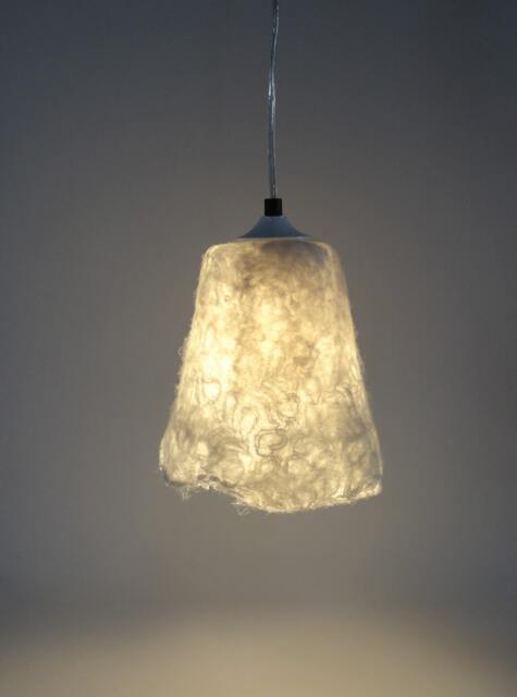 Handfelted Lampshade, Pendant Light, Lamp, White Hanging Felted Natural Wool & Lace Fabric - image 1