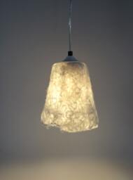 Handfelted Lampshade, Pendant Light, Lamp, White Hanging Felted Natural Wool & Lace Fabric