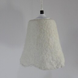 Handfelted Lampshade, Pendant Light, Lamp, White Hanging Felted Natural Wool & Lace Fabric - thumbnail 2