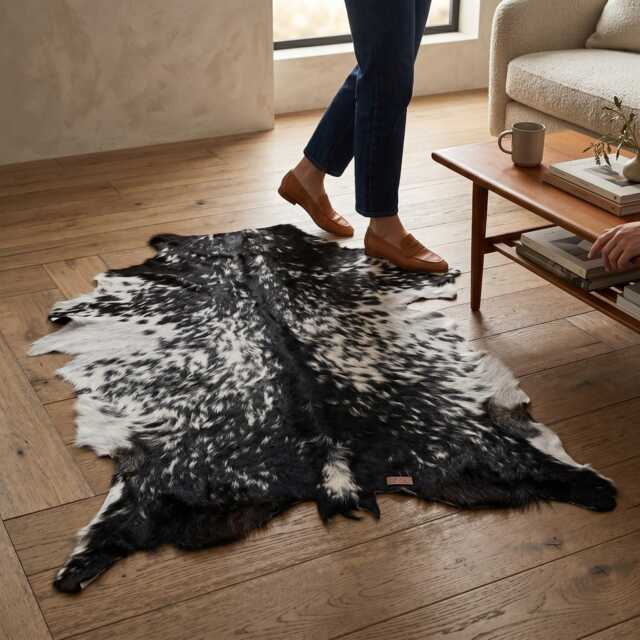 Genuine Black White Goat Skin Rug - Natural Animal Hide Throw, Rustic Decor - image 1