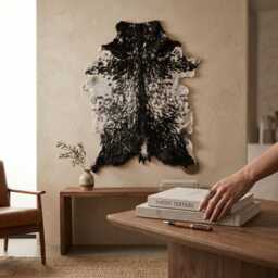 Genuine Black White Goat Skin Rug - Natural Animal Hide Throw, Rustic Decor - thumbnail 3