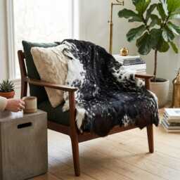 Genuine Black White Goat Skin Rug - Natural Animal Hide Throw, Rustic Decor - thumbnail 4