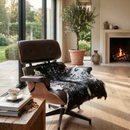 Genuine Black White Goat Skin Rug - Natural Animal Hide Throw, Rustic Decor - thumbnail 2